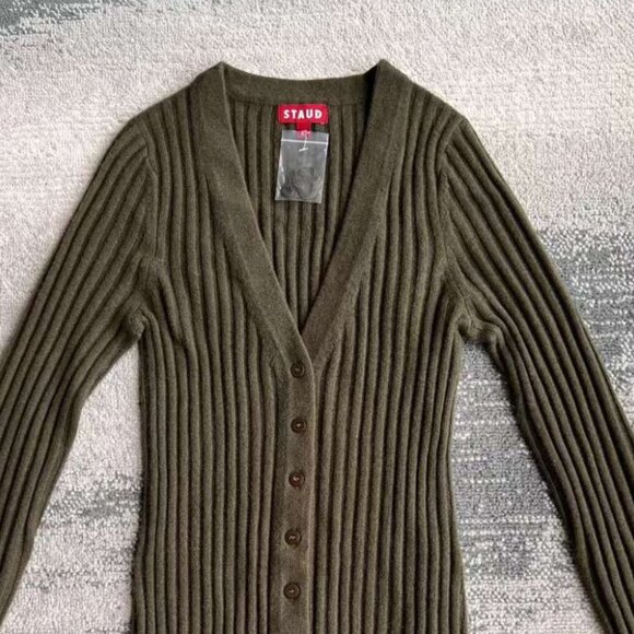 NWT STAUD Shoko Cashmere Knit Sweater Midi Dress XSmall/Medium Dark Olive - Picture 7 of 8